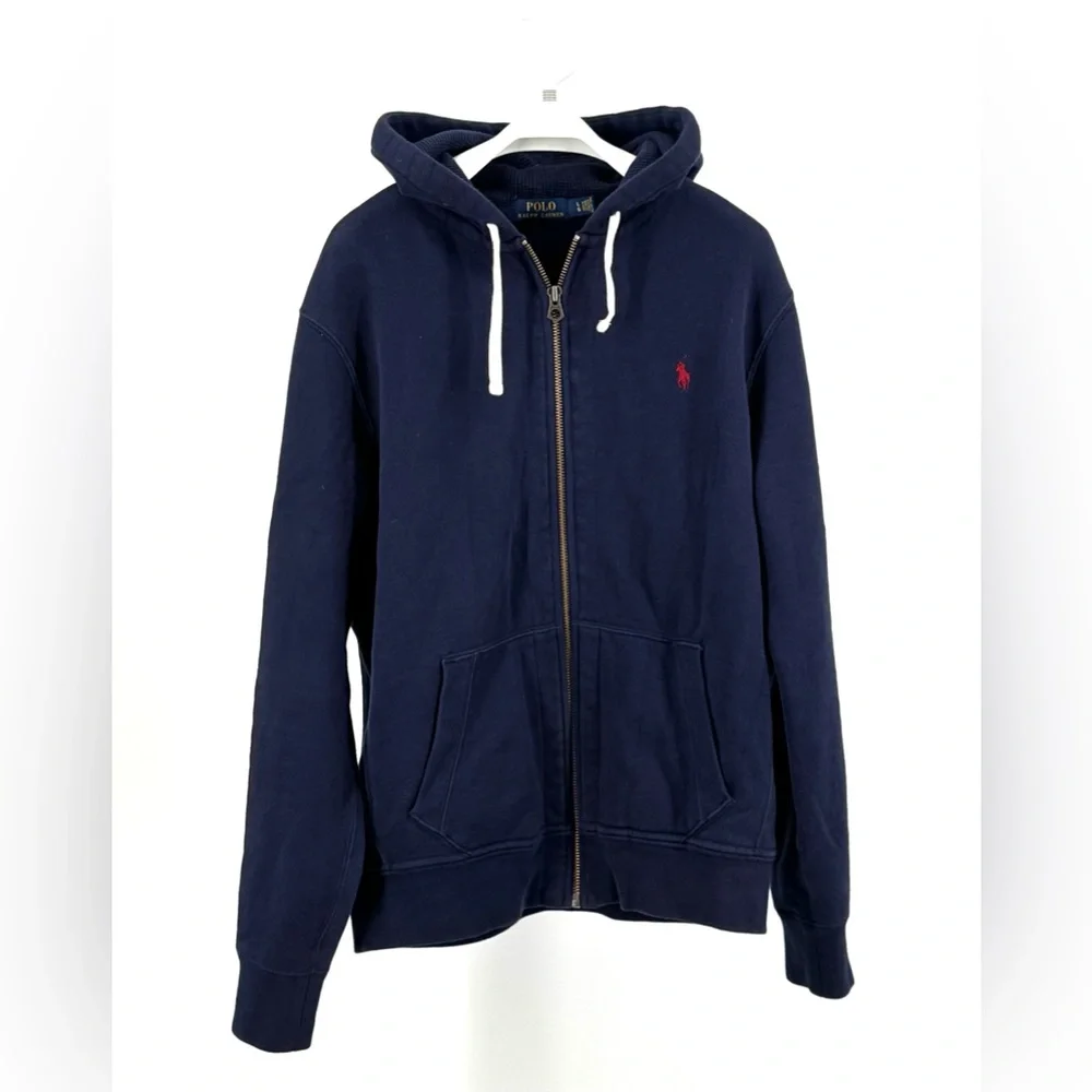 Polo Ralph Lauren Men’s Navy Blue Cotton Blend Full Zip Hoodie Sweater Size L